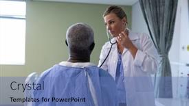  Presentation with african american patient - Theme enhanced with caucasian-female-doctor-examining background and a teal colored foreground