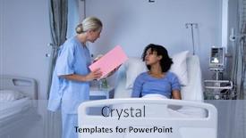  Presentation with female hospital patient - Presentation theme enhanced with caucasian-female-doctor-holding-file background and a light blue colored foreground
