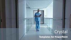  Presentation with medical face mask - Colorful slide deck enhanced with caucasian-female-doctor-in-hospital backdrop and a seafoam green colored foreground