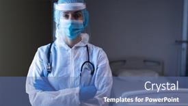  Presentation with medical face mask - Slides featuring caucasian-female-doctor-in-hospital background and a ocean colored foreground