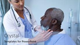  Presentation with african american patient - Audience pleasing PPT layouts consisting of caucasian-female-doctor-palpating-lymph backdrop and a light blue colored foreground