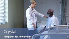  Presentation with african american patient - Theme consisting of caucasian-female-doctor-smiling background and a teal colored foreground