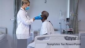  Presentation with african american patient - Slides featuring caucasian-female-doctor-wearing-face background and a light blue colored foreground