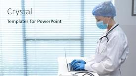  Presentation with latex gloves - Colorful PPT layouts enhanced with caucasian-female-doctor-wearing-face backdrop and a sky blue colored foreground