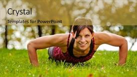  Presentation with female - Cool new presentation theme with caucasian female doing push ups backdrop and a gold colored foreground