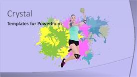  Presentation with handball sport - Theme featuring caucasian-female-handball-player-throwing background and a light blue colored foreground