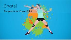  Presentation with handball sport - Presentation theme consisting of caucasian-female-handball-player background and a teal colored foreground