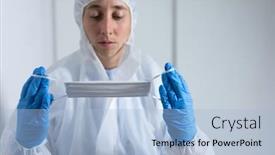  Presentation with surgical gloves - Beautiful theme featuring caucasian-female-healthcare-worker-wearing backdrop and a light blue colored foreground