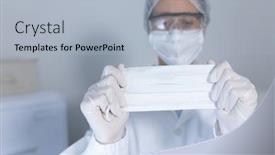  Presentation with surgical gloves - Colorful PPT layouts enhanced with caucasian-female-healthcare-worker-wearing backdrop and a light blue colored foreground