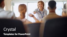  Presentation with students - Presentation theme featuring caucasian-female-lecturer-communicating background and a black colored foreground