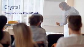  Presentation with business success - Beautiful slide deck featuring caucasian-female-lecturer-drawing-diagram backdrop and a sky blue colored foreground