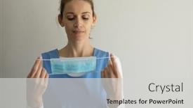  Presentation with mask nurse - PPT theme featuring caucasian-female-nurse-putting background and a light gray colored foreground