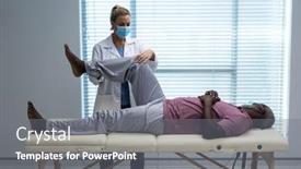  Presentation with african american patient - Beautiful theme featuring caucasian-female-physiotherapist-wearing-face backdrop and a gray colored foreground