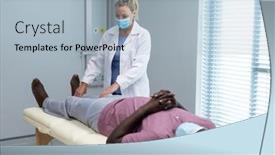  Presentation with african american patient - Slides enhanced with caucasian-female-physiotherapist-wearing-mask background and a light blue colored foreground