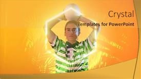  Presentation with hexagon - PPT theme enhanced with caucasian-female-player-throwing-ball background and a yellow colored foreground