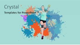  Presentation with handball sport - Presentation theme enhanced with caucasian-female-player-throwing-handball background and a light blue colored foreground