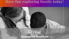  Presentation with magnifying glass - Presentation theme enhanced with caucasian-female-teacher-showing-object background and a gray colored foreground