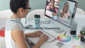  Presentation with teacher - Slide set having caucasian-female-teacher-using-computer background and a light blue colored foreground