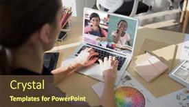  Presentation with children-education - Theme consisting of caucasian-female-teacher-using-laptop background and a tawny brown colored foreground