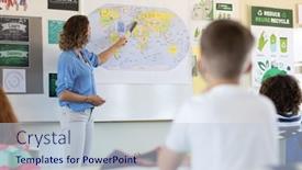  Presentation with back school education - Theme having caucasian-female-teacher-wearing-face background and a lemonade colored foreground