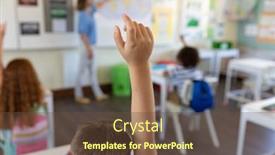  Presentation with back school education - PPT theme featuring caucasian-female-teacher-wearing-face background and a tawny brown colored foreground