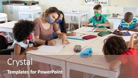  Presentation with classroom safety - Amazing presentation design having caucasian-female-teacher-wearing-face backdrop and a coral colored foreground