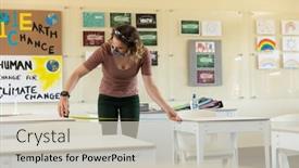  Presentation with back school education - Slides consisting of caucasian-female-teacher-wearing-face background and a soft green colored foreground