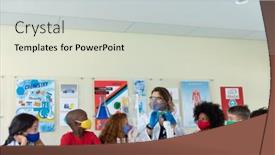  Presentation with classroom safety - Amazing PPT layouts having caucasian-female-teacher-wearing-face backdrop and a light gray colored foreground