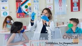 Presentation with classroom safety - Slides enhanced with caucasian-female-teacher-wearing-face background and a light blue colored foreground
