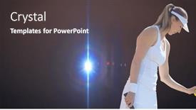  Presentation with tournament - Theme consisting of caucasian-female-tennis-player-bouncing background and a dark gray colored foreground