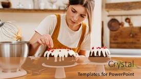  Presentation with pastry chef - Slide deck enhanced with caucasian-focused-pastry-chef-woman background and a coral colored foreground