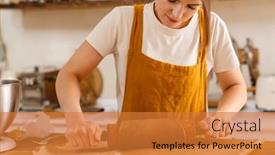  Presentation with pastry chef - Slide set with caucasian-focused-pastry-chef-woman background and a gold colored foreground