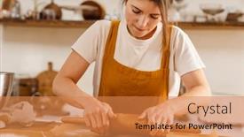  Presentation with pastry chef - Cool new PPT theme with caucasian-focused-pastry-chef-woman backdrop and a coral colored foreground
