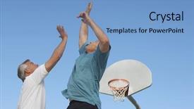  Presentation with basketball court - PPT theme consisting of caucasian friends playing basketball background and a light blue colored foreground