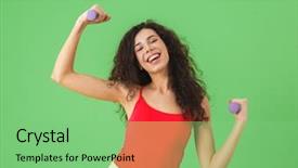  Presentation with lifting weights - Amazing slides having caucasian girl 20s wearing summer backdrop and a seafoam green colored foreground