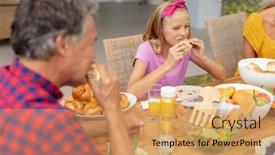  Presentation with grandfather - PPT theme having caucasian-girl-and-grandfather-eating background and a coral colored foreground