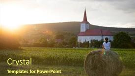  Presentation with hay field - PPT layouts having caucasian-girl-having-fun-sitting background and a tawny brown colored foreground