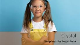  Presentation with blue yellow - Presentation design enhanced with caucasian-girl-in-yellow-clothes background and a  colored foreground