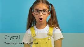  Presentation with blue yellow - Presentation theme having caucasian-girl-in-yellow-clothes background and a yellow colored foreground