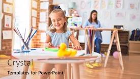  Presentation with magnetic - PPT layouts with caucasian-girl-kid-playing background and a coral colored foreground