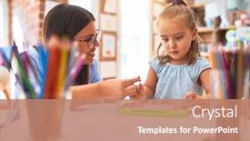 Presentation with magnetic - Cool new slides with caucasian-girl-kid-playing backdrop and a coral colored foreground