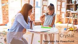  Presentation with magnetic - PPT theme having caucasian-girl-kid-playing background and a coral colored foreground