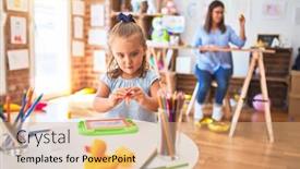  Presentation with magnetic - Slide set consisting of caucasian-girl-kid-playing background and a coral colored foreground