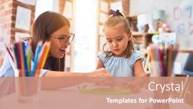  Presentation with learning - Slide set with caucasian-girl-kid-playing background and a coral colored foreground