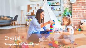  Presentation with learning - Colorful slide deck enhanced with caucasian-girl-kid-playing backdrop and a coral colored foreground