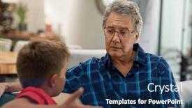  Presentation with living room family - PPT layouts having caucasian-grandfather-looking-at-grandson background and a navy blue colored foreground