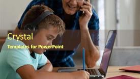  Presentation with togetherness - PPT theme enhanced with caucasian-grandfather-talking-over-phone background and a tawny brown colored foreground