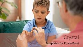  Presentation with living room family - Slide set enhanced with caucasian-grandfather-teaching-sign-language background and a coral colored foreground