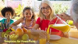  Presentation with juice - Slide set with caucasian-grandmother-pouring-juice background and a red colored foreground