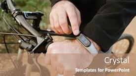  Presentation with smartwatch - PPT theme enhanced with caucasian-guy-using-smartwatch background and a coral colored foreground